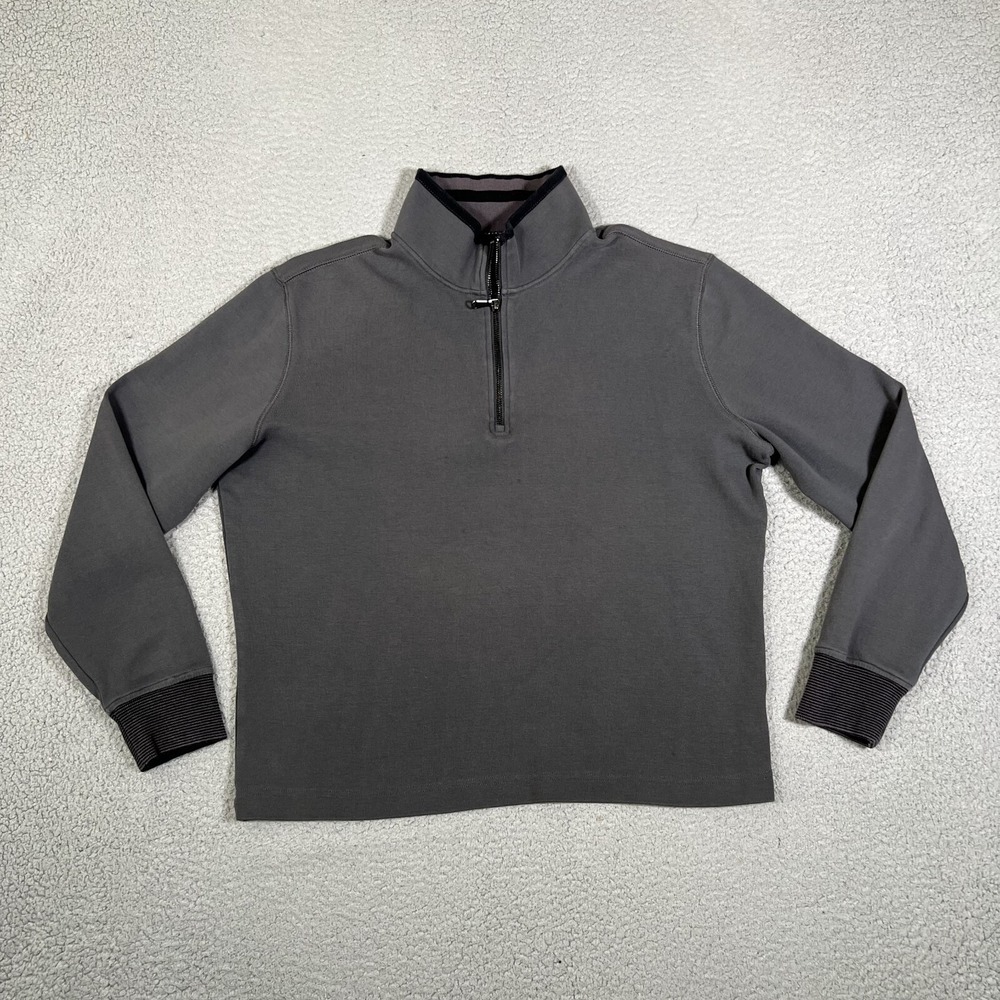 Robert Graham Sweater Mens Large Black 1/4‎ Zip Pullover 100% Cotton Preppy